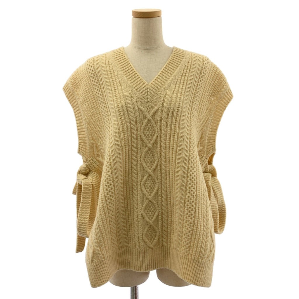 【美品】  tao COMME des GARCONS / タオコムデギャルソン | 2022AW | ウール リボン ケーブル アランニット ベスト | S | ベージュ | レディース