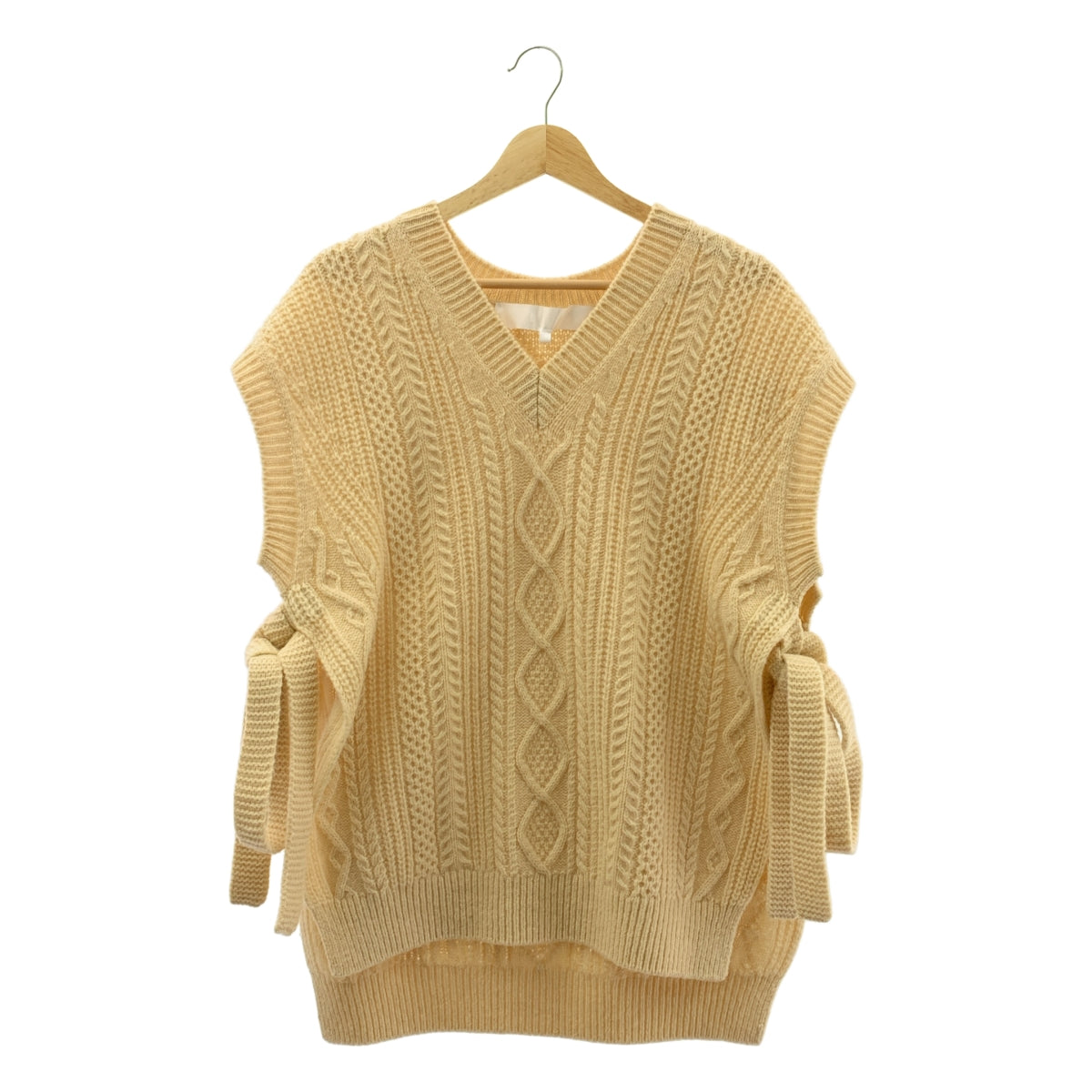 【美品】  tao COMME des GARCONS / タオコムデギャルソン | 2022AW | ウール リボン ケーブル アランニット ベスト | S | ベージュ | レディース