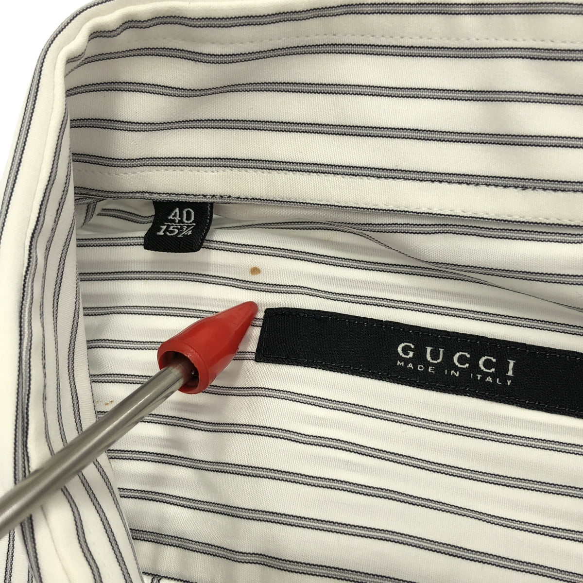 GUCCI / グッチ | ストライプ コットン 長袖 シャツ | 40 | ホワイト / グレー | メンズ