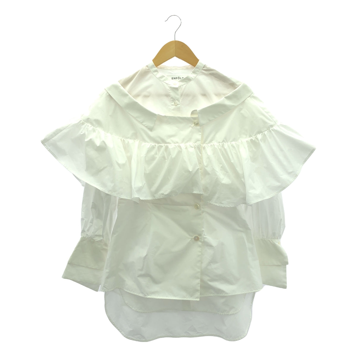 ENFOLD | 2-way cotton off-shoulder ruffle blouse / cotton band collar shirt | 38 | White | Women's