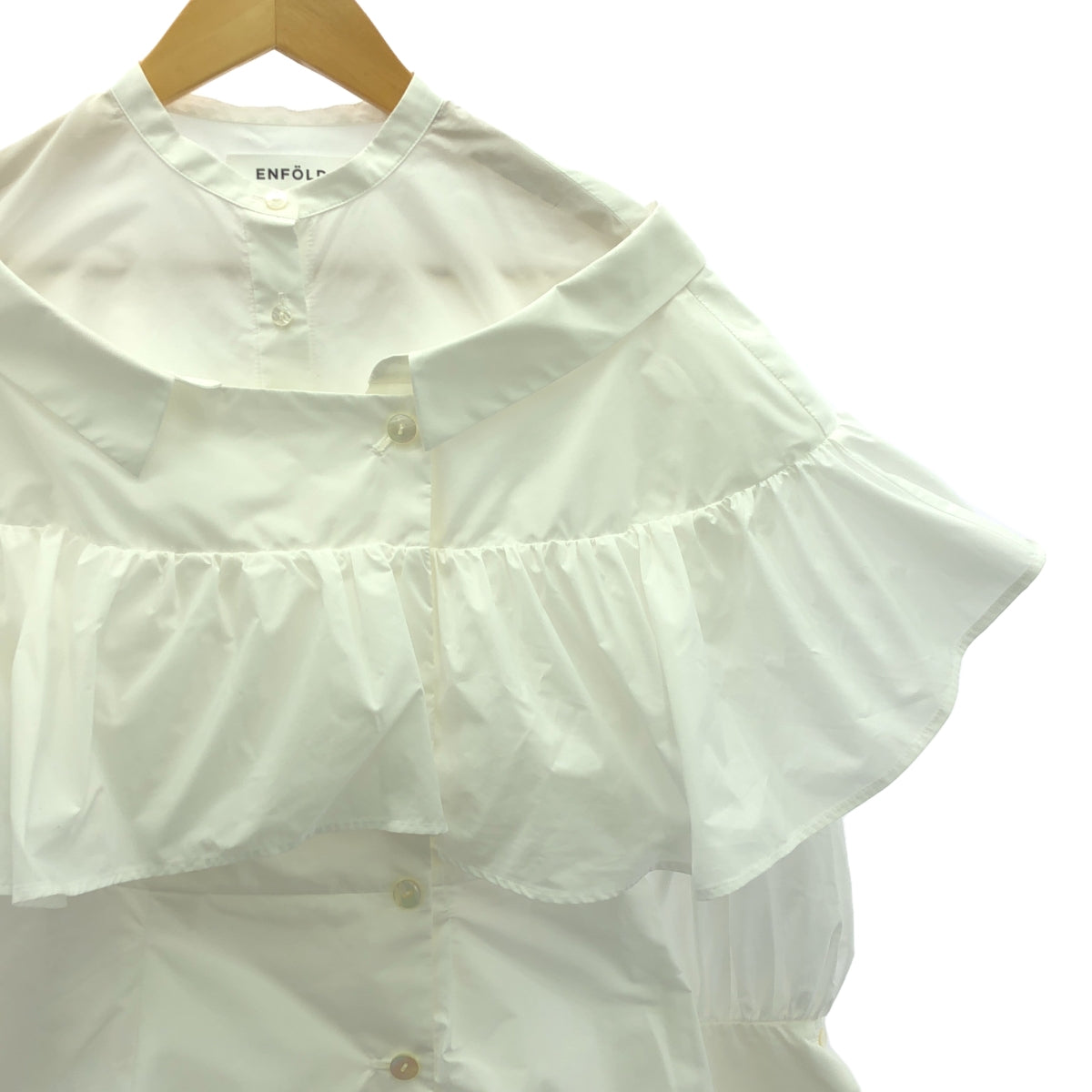 ENFOLD | 2-way cotton off-shoulder ruffle blouse / cotton band collar shirt | 38 | White | Women's