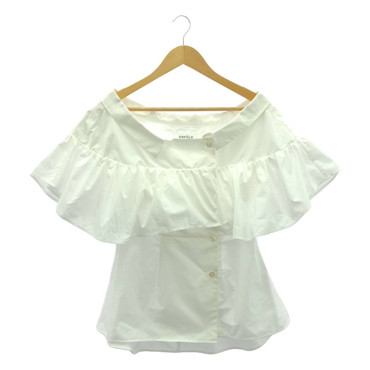 ENFOLD | 2-way cotton off-shoulder ruffle blouse / cotton band collar shirt | 38 | White | Women's