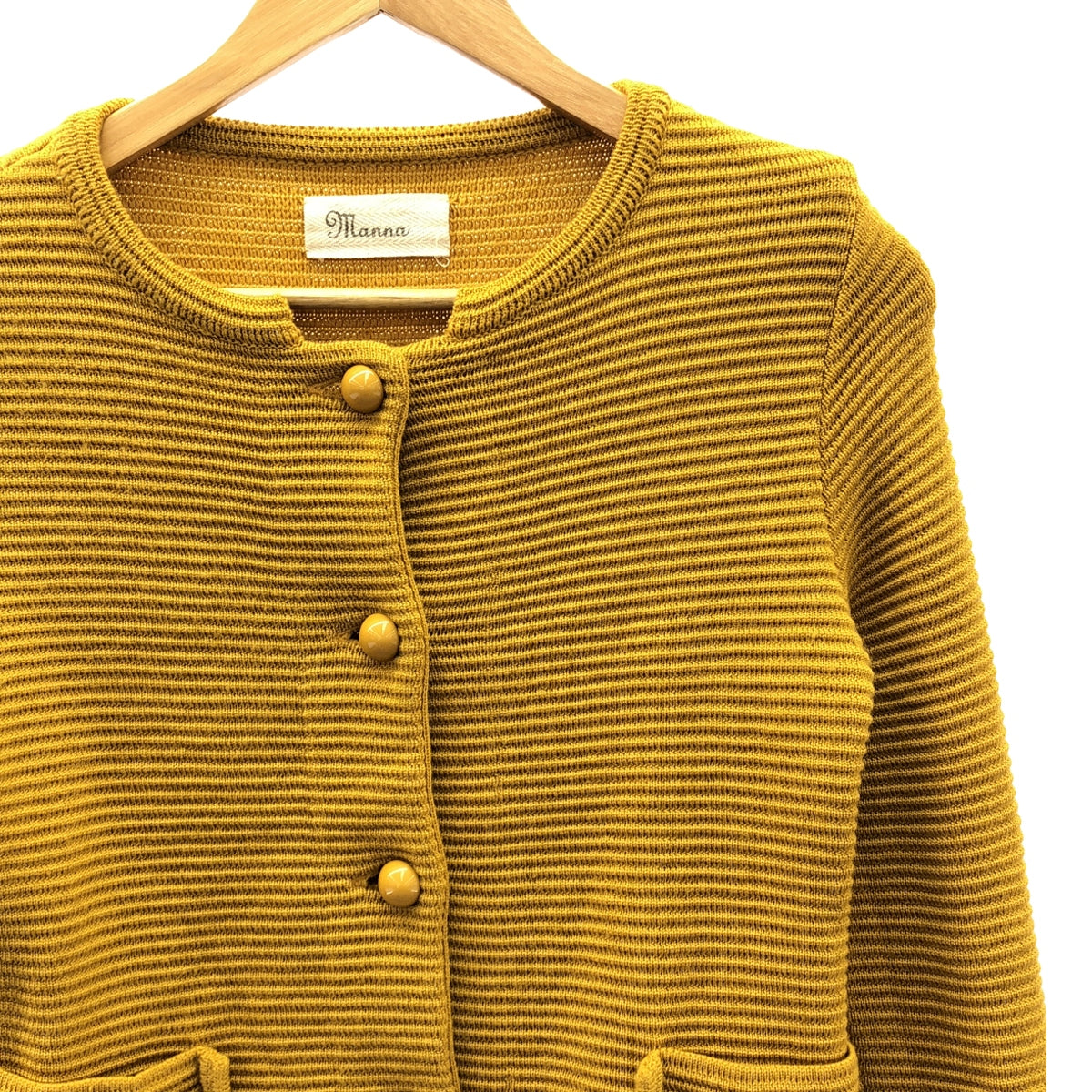 Manna / 만나 | 울 메탈 버튼 니트 가디건 재킷 | M | 겨자 | 여성
