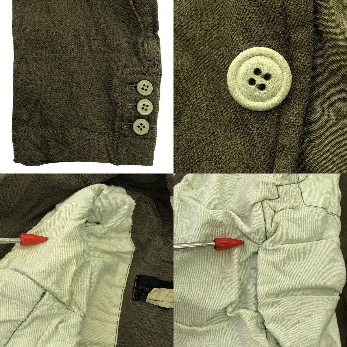 COMME des GARCONS / 컴데 갤슨 | 2009AW | 폴리 에스테르 염색 가공 변형 도킹 컷 아웃 밀리터리 재킷 | M | 올리브 | 여성