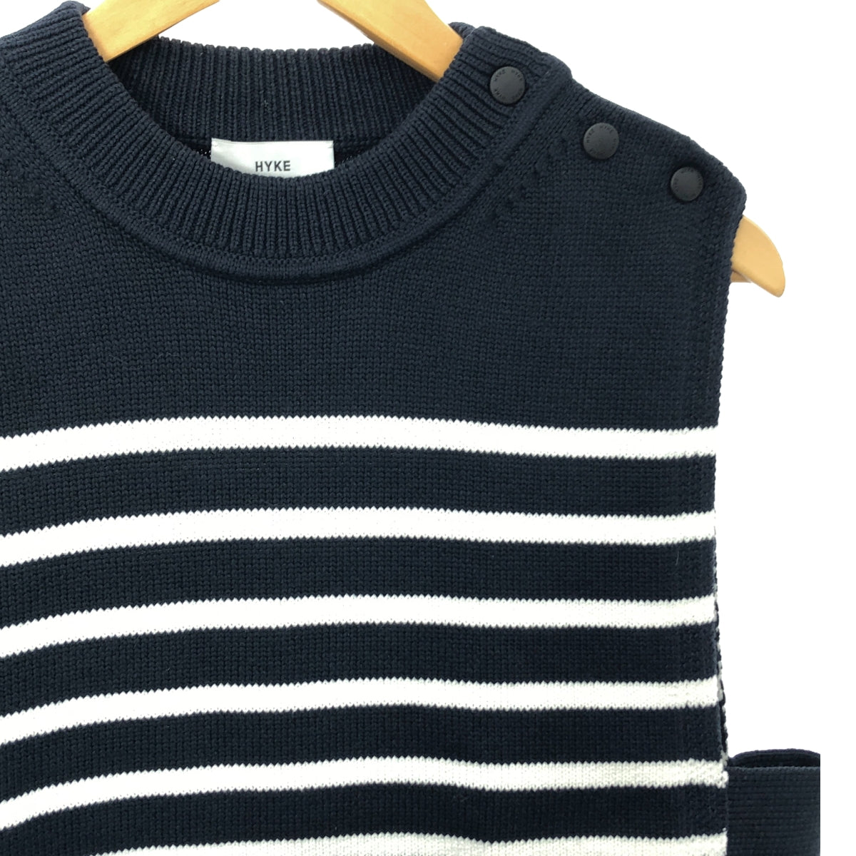 HYKE / ハイク | 2022SS | STRIPED SWEATER CROPPED TOP ニットベスト | ネイビー/ホワイト | レディース