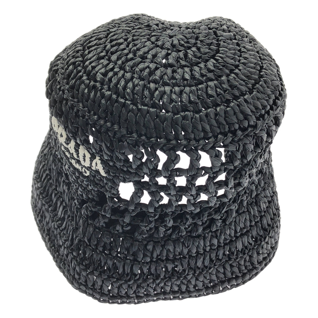 【美品】  PRADA / プラダ | クロケット ストロー バケットハット | M | ブラック | レディース