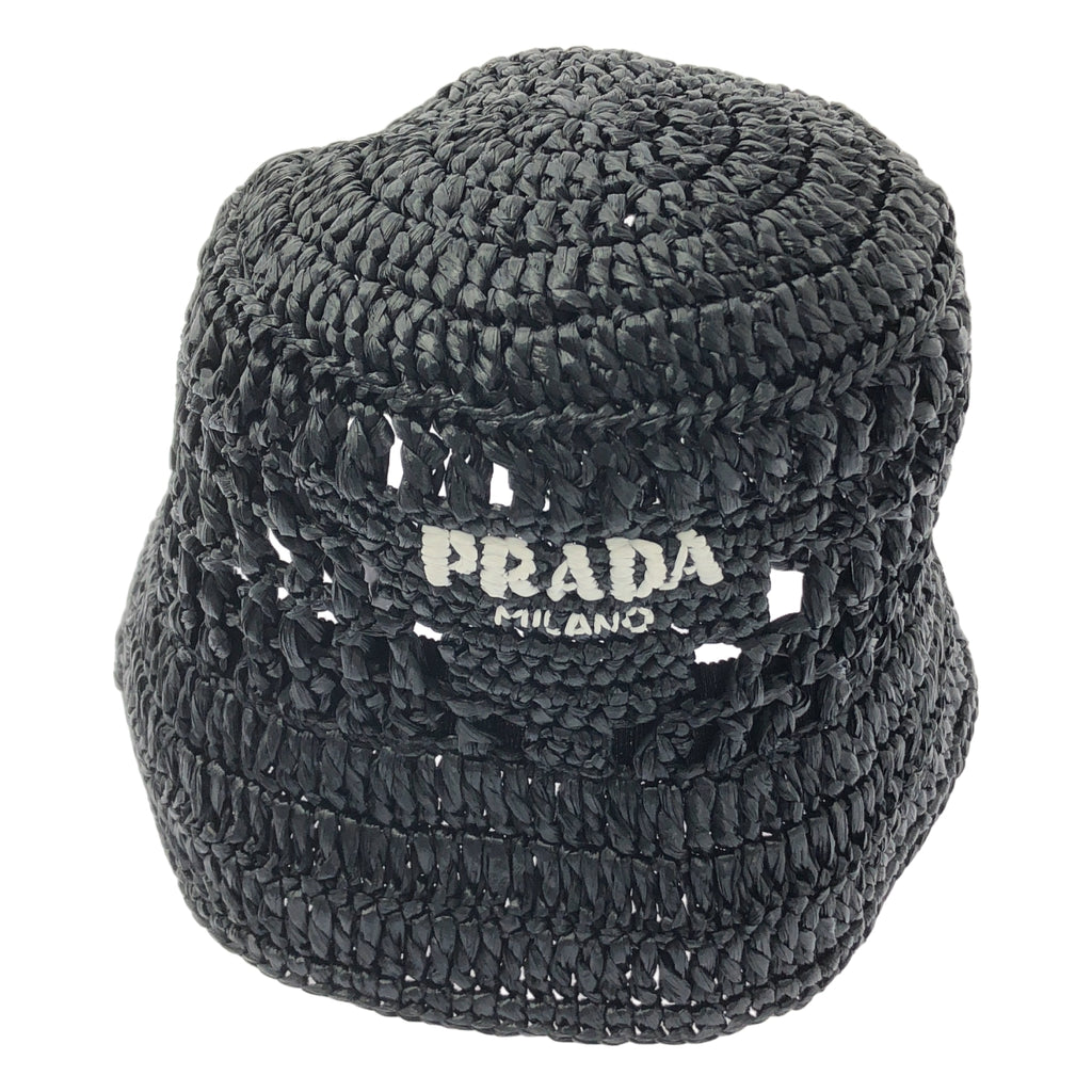 【美品】  PRADA / プラダ | クロケット ストロー バケットハット | M | ブラック | レディース