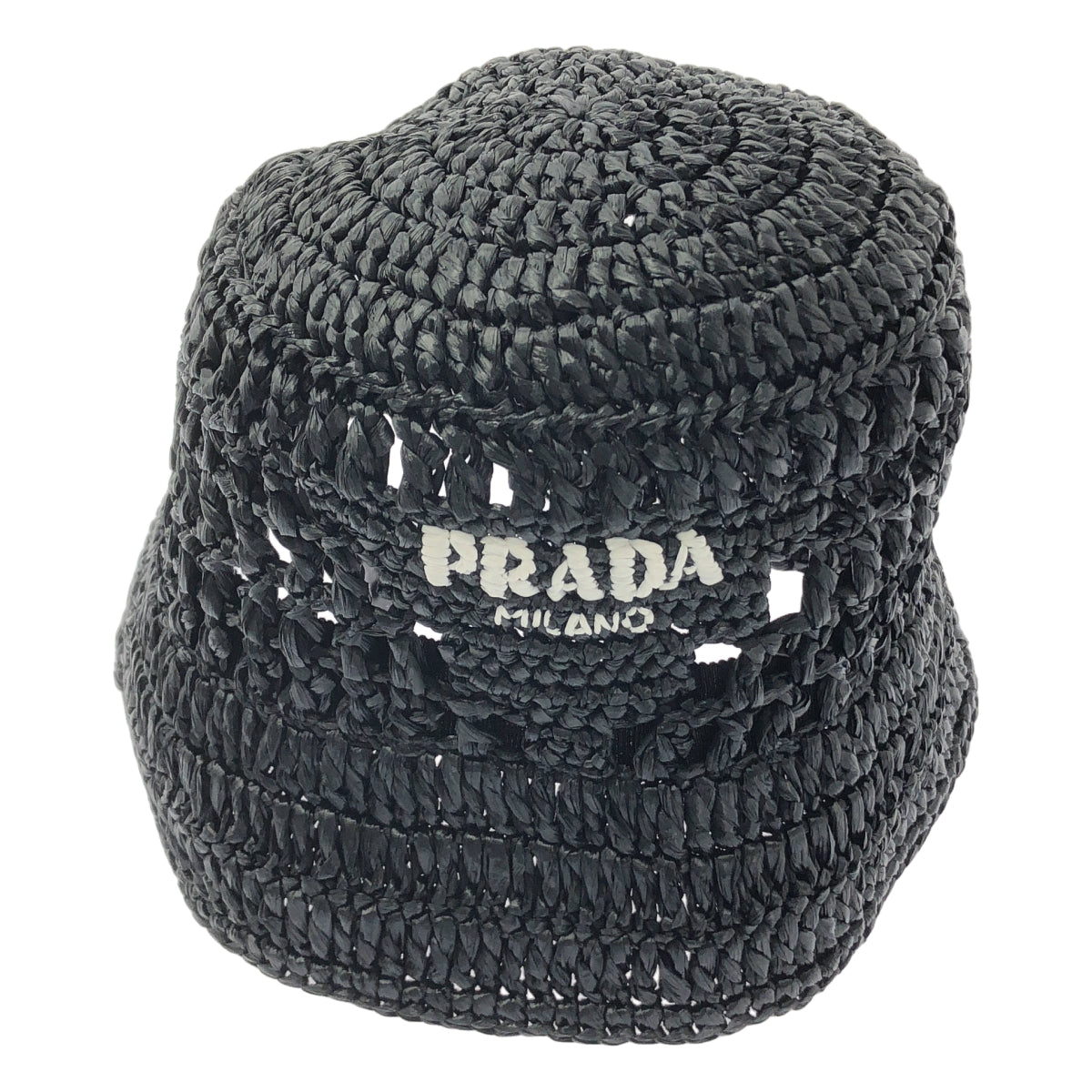【美品】  PRADA / プラダ | クロケット ストロー バケットハット | M | ブラック | レディース