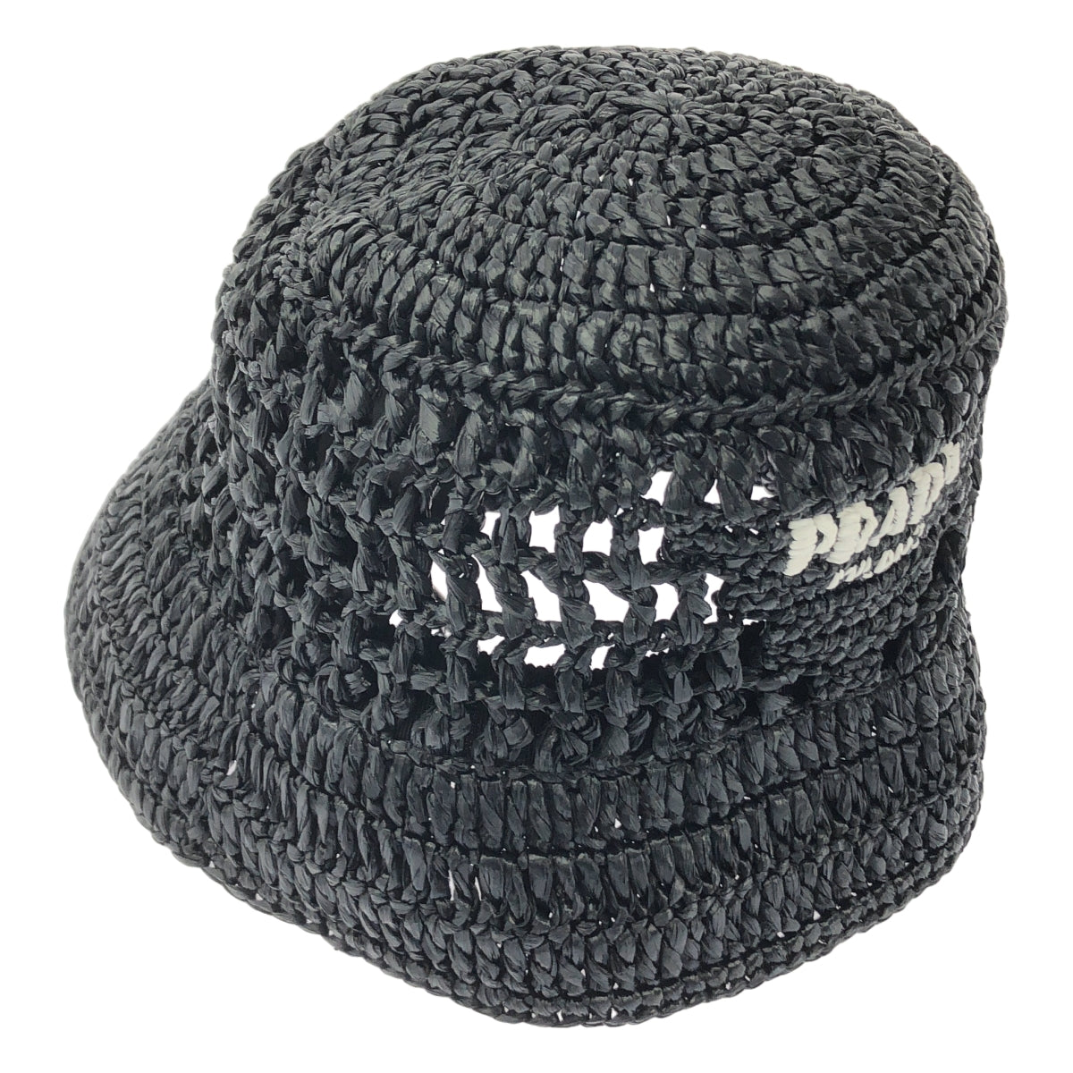 【美品】  PRADA / プラダ | クロケット ストロー バケットハット | M | ブラック | レディース