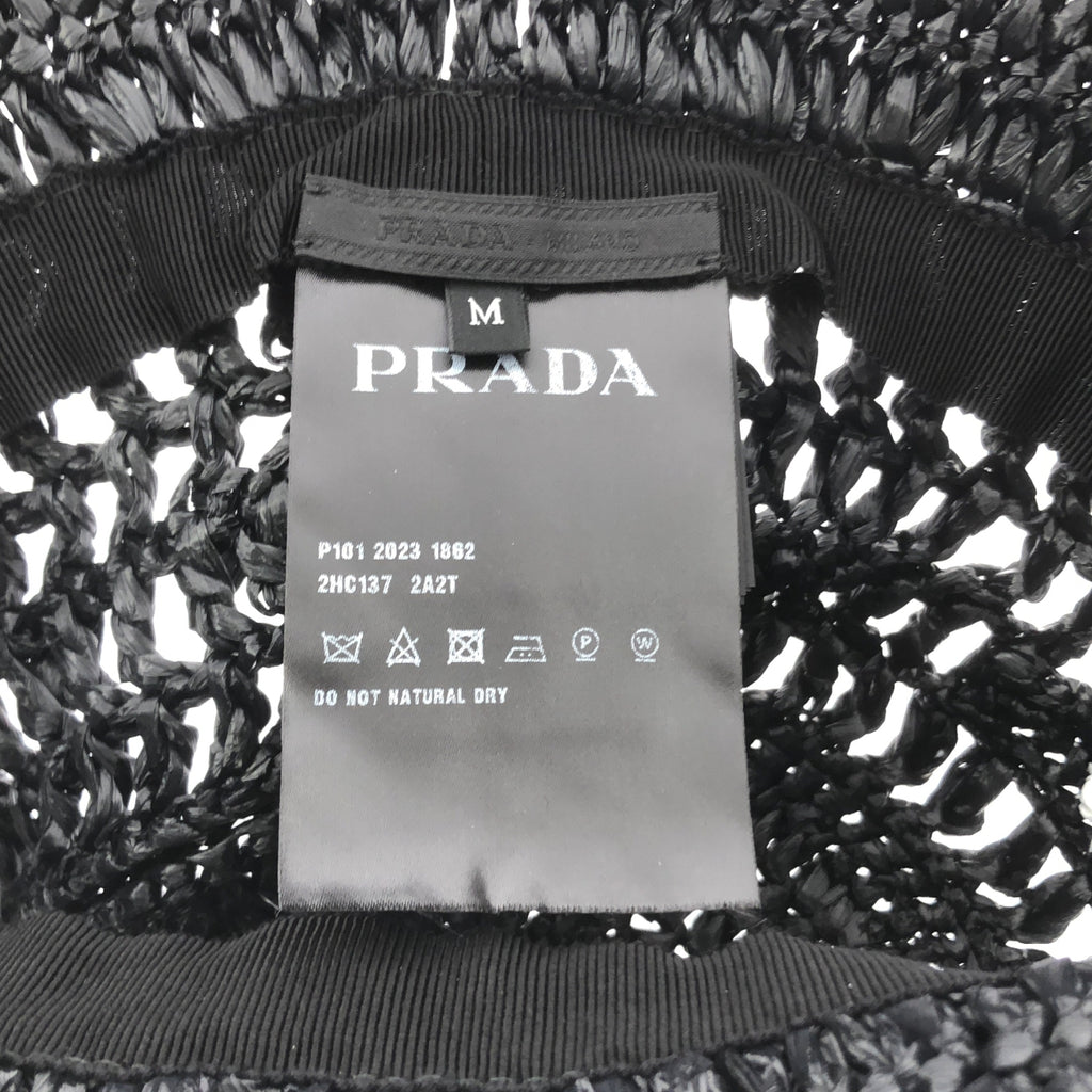 【美品】  PRADA / プラダ | クロケット ストロー バケットハット | M | ブラック | レディース