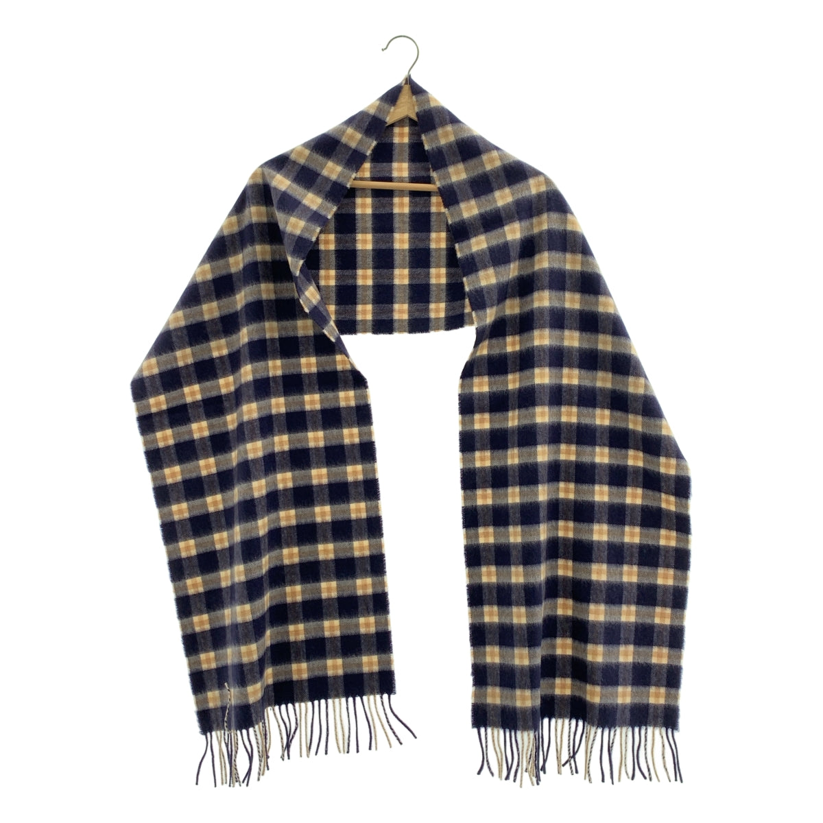 JOHNSTONS OF ELGIN / ジョンストンズオブエルガン | cashmere 100％ / カシミヤ チェック フリンジ ストール マフラー |