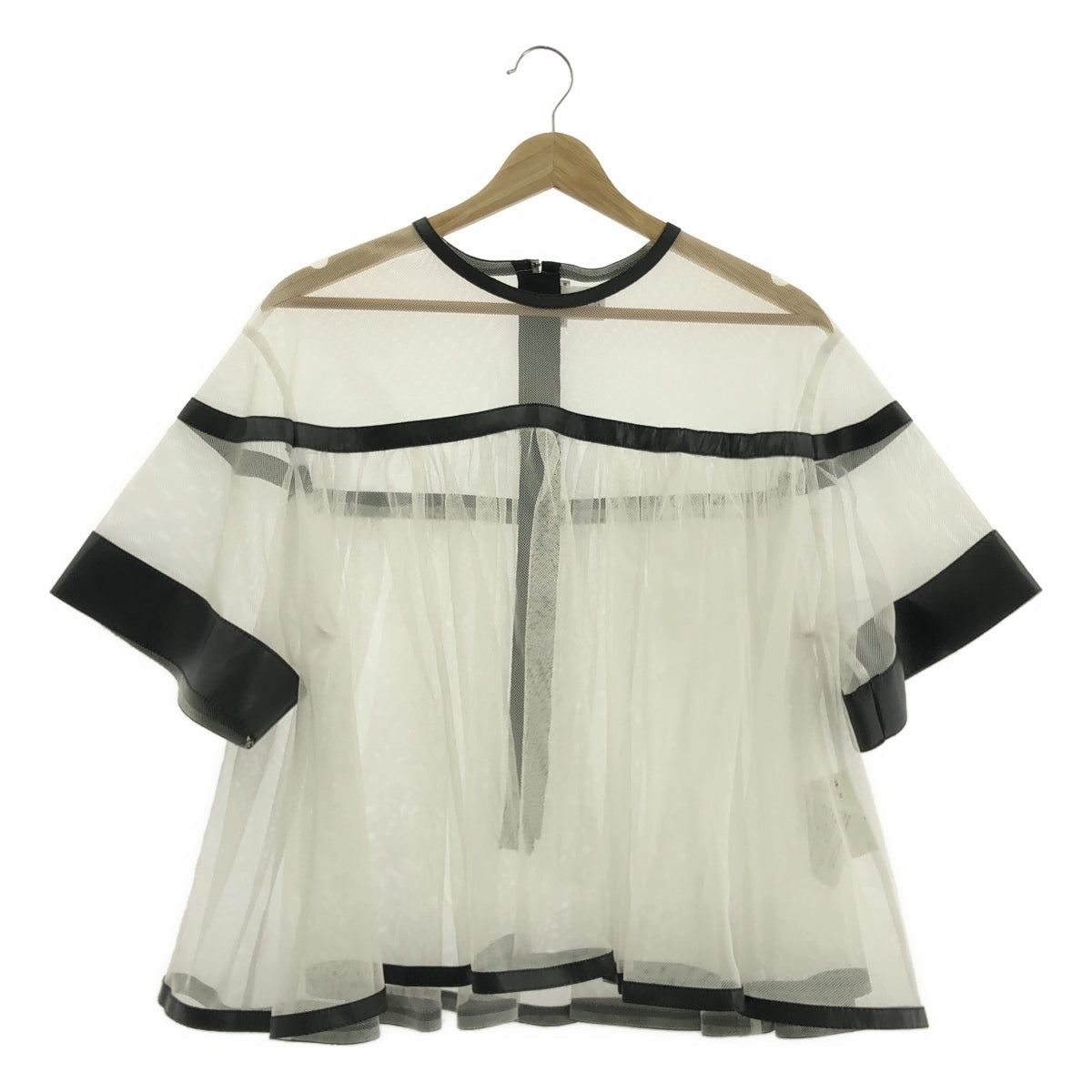noir kei ninomiya / ノワールケイニノミヤ | チュール エコレザー ギャザー プルオーバー ブラウス | M | レディース