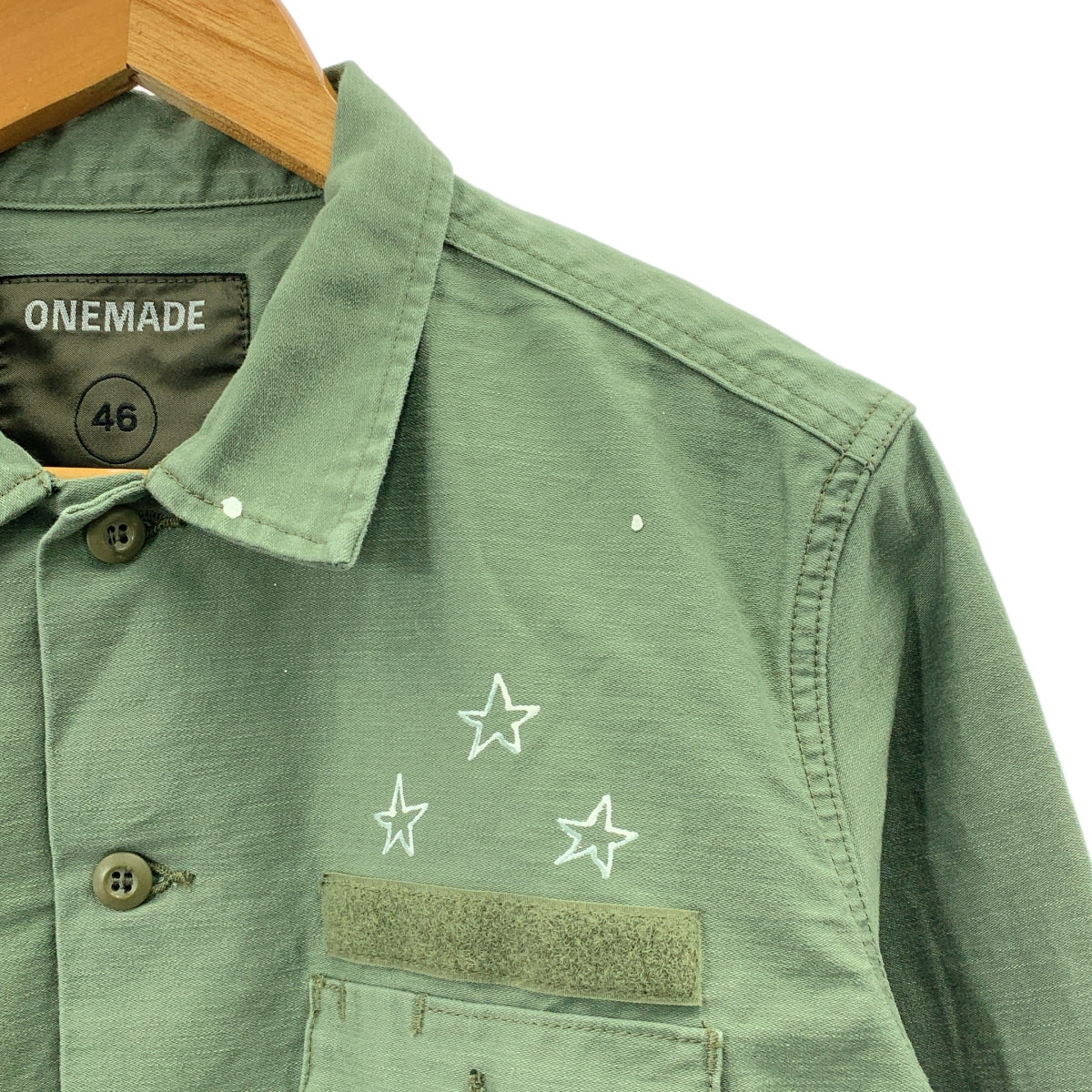 ONE MADE / ワンメイド | Military OP + Check 刺しゅう ワッペン ペイント ピンバッジ チェックドッキング ミリタリーロングシャツ | 46 | メンズ