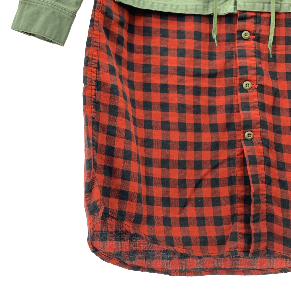 ONE MADE / ワンメイド | Military OP + Check 刺しゅう ワッペン ペイント ピンバッジ チェックドッキング ミリタリーロングシャツ | 46 | メンズ