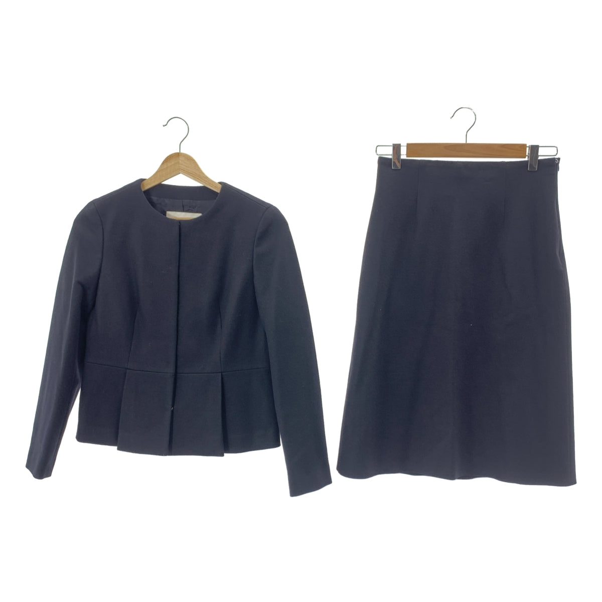 【美品】  Tomorrowland BALLSEY / トゥモローランドボールジー | ウール セットアップ / ノーカラー フロントフック ジャケット / タイトスカート | 36 | ブラック | レディース