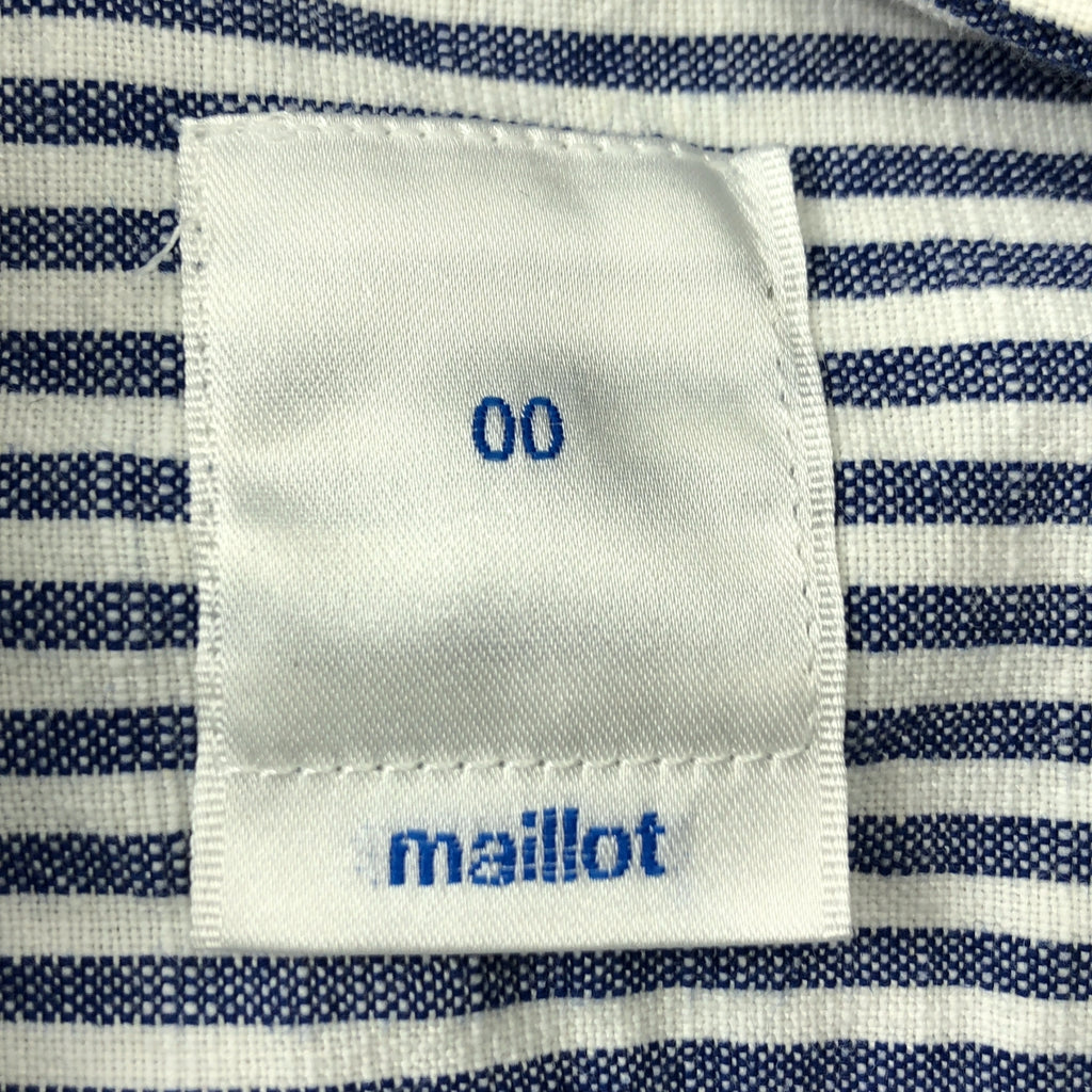 maillot | 棉麻條紋圓領襯衫 | 00碼 | 海軍藍/白色 | 女款