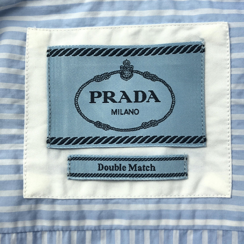 【미품】 PRADA / 프라다 | 2025SS | 더블 매치 스트라이프 전환 오픈 컬러 반소매 셔츠 | S | 블루 | 남성