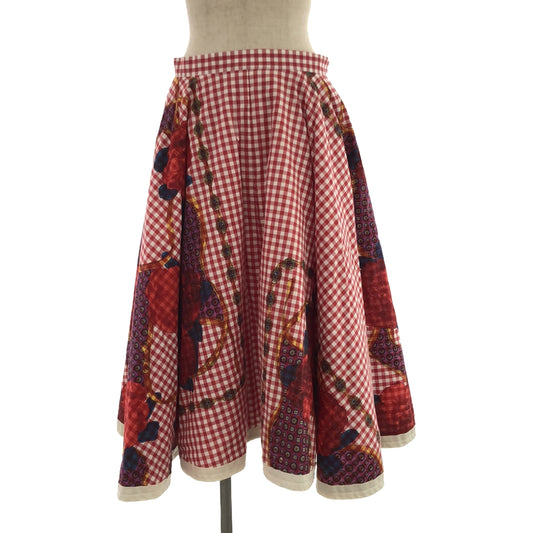 [Good Condition] tricot COMME des GARCONS | 2015AW | Check Flower Print Flared Skirt | S | Multicolor | Women's