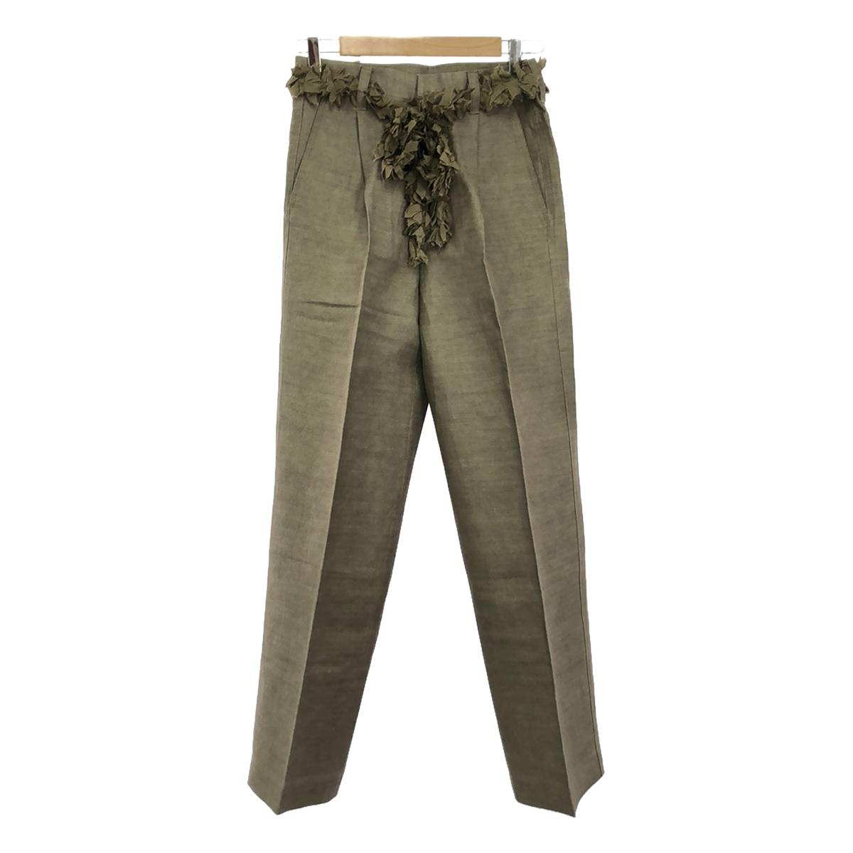 [New] CURRENTAGE | Fringe Belt One-Tuck Straight Pants | 1 | Khaki | Women's