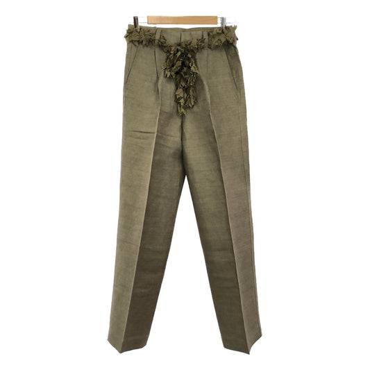 [New] CURRENTAGE | Fringe Belt One-Tuck Straight Pants | 1 | Khaki | Women's