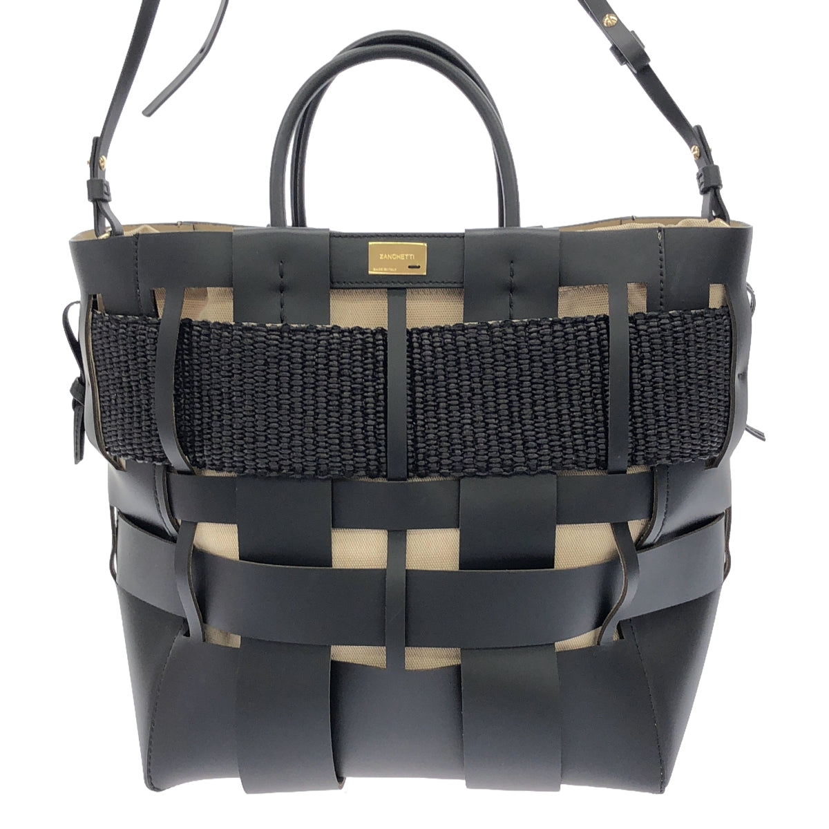 [品相良好] ZANCHETTI | 2023SS | Chaos Exclusive 雙向編織購物袋手提包 |黑色 |女性的