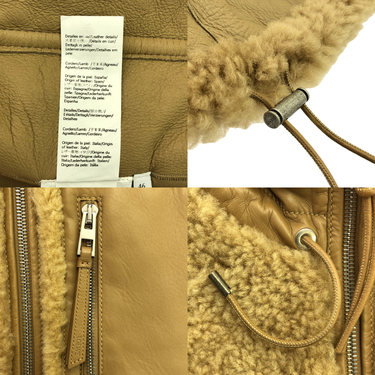 [品相良好] LOEWE | 2024AW | 羊毛木桐拉鍊外套 | 46 | 米色 | 男士