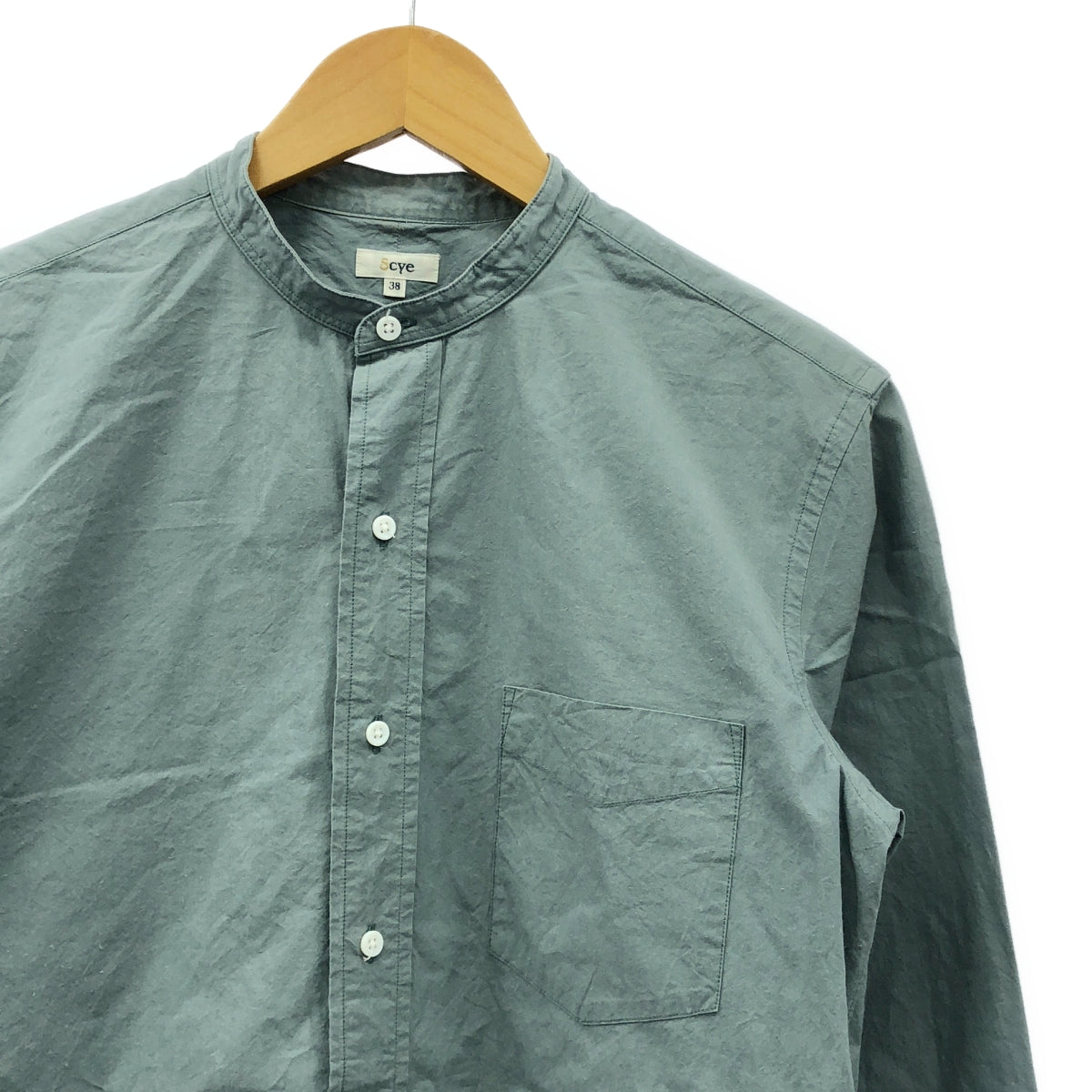 SCYE | Washed poplin granddad collar shirt | 38 | Green | Men's