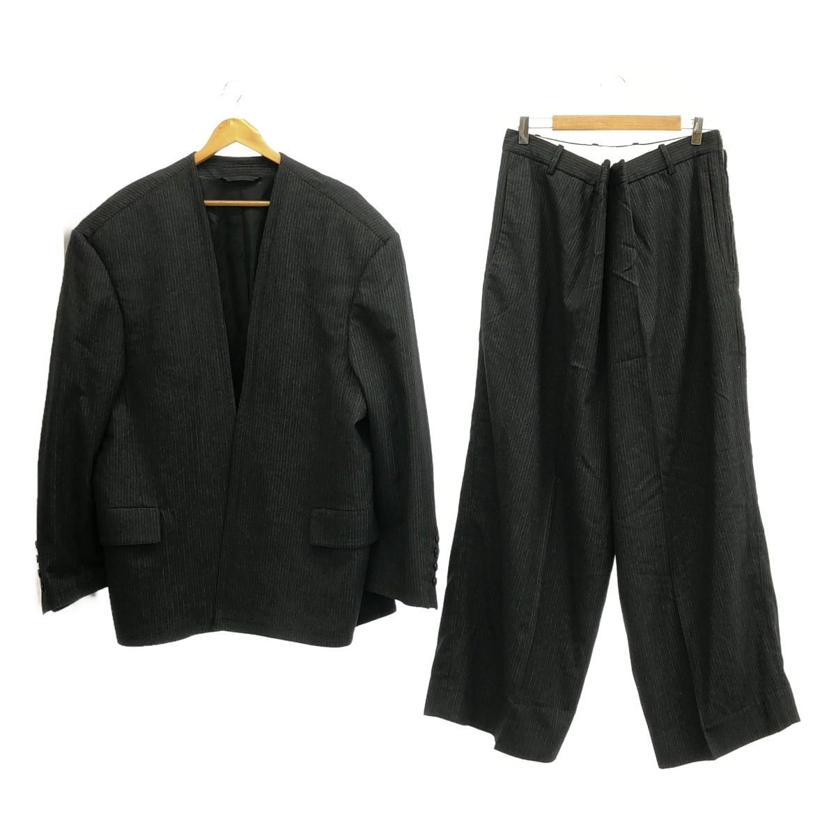 HED MAYNER / ヘドメイナー | FRONTLESS JACKET / FRONT FOLD TROUSERS セットアップ | S | チャコール | メンズ