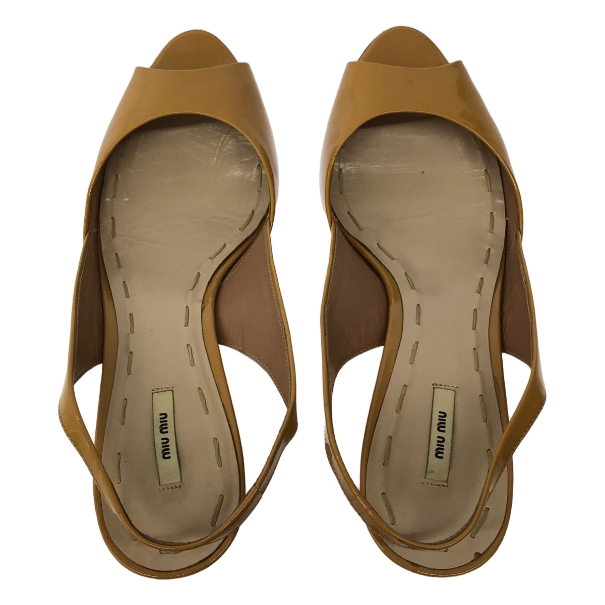 miu miu / ミュウミュウ | パテントレザー オープントゥ パンプス サンダル | 38 | ブラウン | レディース