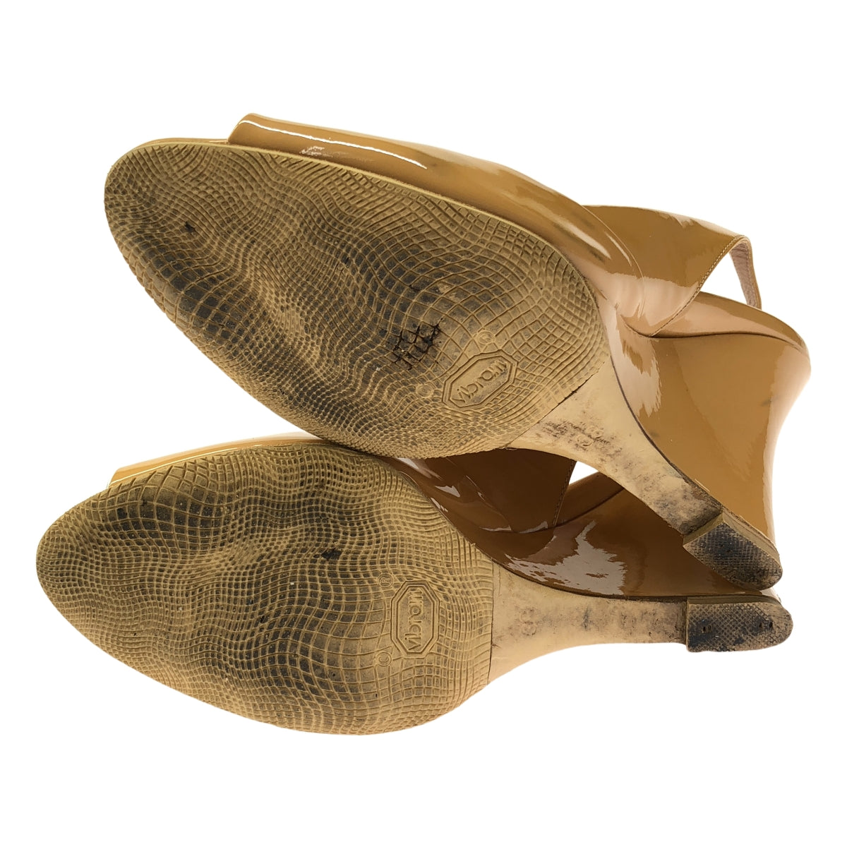 miu miu / ミュウミュウ | パテントレザー オープントゥ パンプス サンダル | 38 | ブラウン | レディース