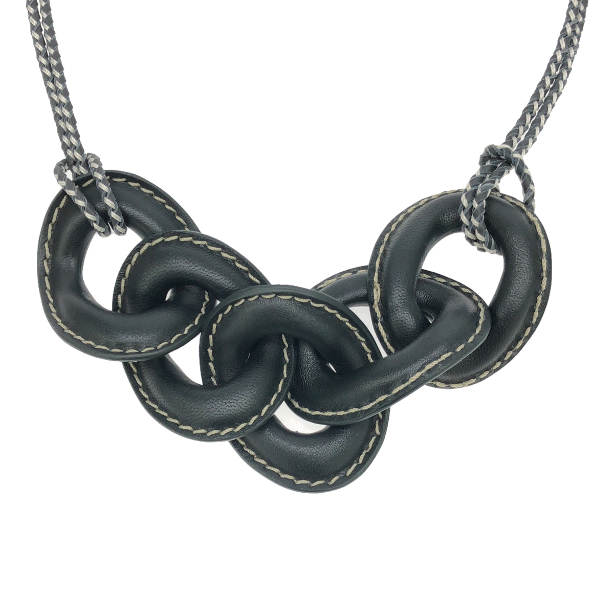 【美品】  Salvatore Ferragamo / サルヴァトーレフェラガモ | Aura Leather Necklace / レザー ネックレス | チャコールブラック系 | レディース