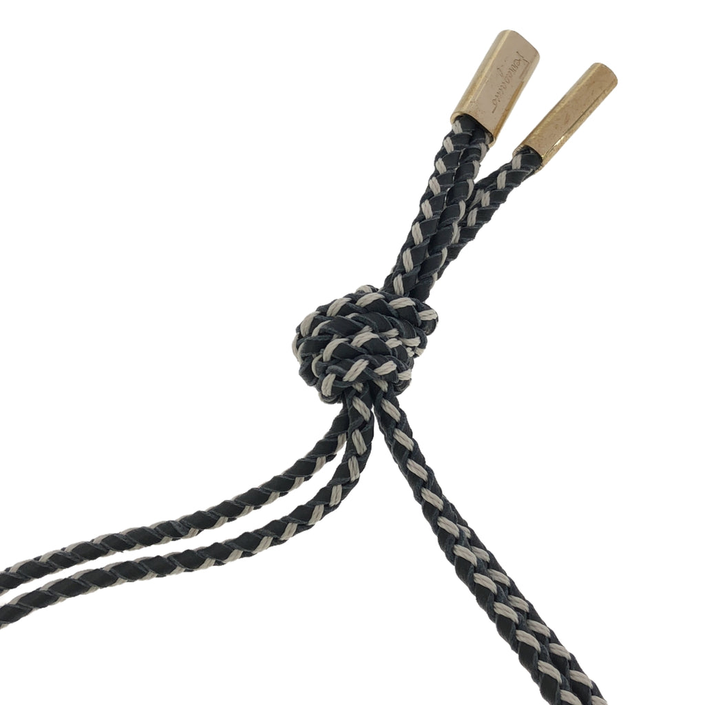 【미품】 Salvatore Ferragamo / 살바토레 페라가모 | Aura Leather Necklace / 가죽 목걸이 | 차콜 블랙 계열 | 여성