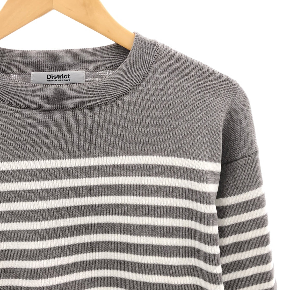 District UNITED ARROWS | 2022AW | Border crew neck knit | M | Gray/White | Men's