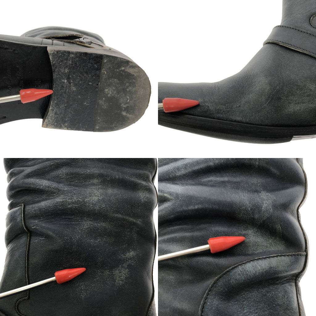 金鵝 | CHARLIE LEATHER 復古皮革長靴 | 36 |藍色 |女性的