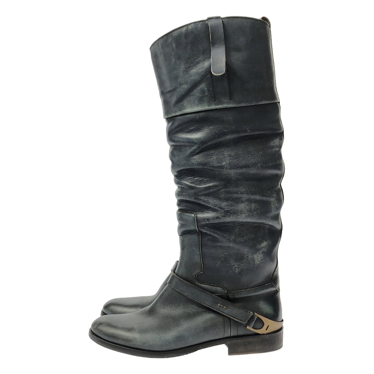 GOLDEN GOOSE / 골든구스 | CHARLIE LEATHER 빈티지 가공 가죽 롱 부츠 | 36 | 블루 | 여성
