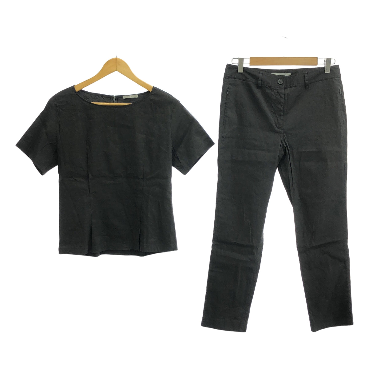 理論奢華 |設置亞麻彈性襯衫/拉鍊口袋褲| 42 |黑色 |女性的