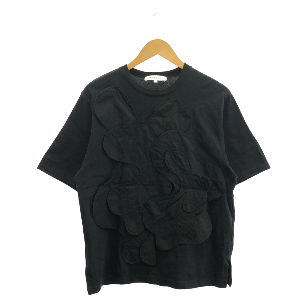 ENFOLD / 엠 폴드 | 2024SS | DECORATIVE WAVE T-SHIRT / 패치 슬릿 T셔츠 컷소우 | 38 | 블랙 | 여성
