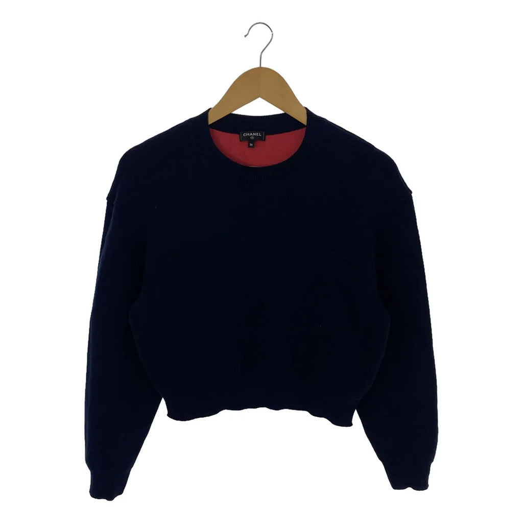 香奈兒 | P70525K / 羊絨 Coco Mark 標誌圓領針織套頭衫 |尺寸 36 |海軍 |女子的