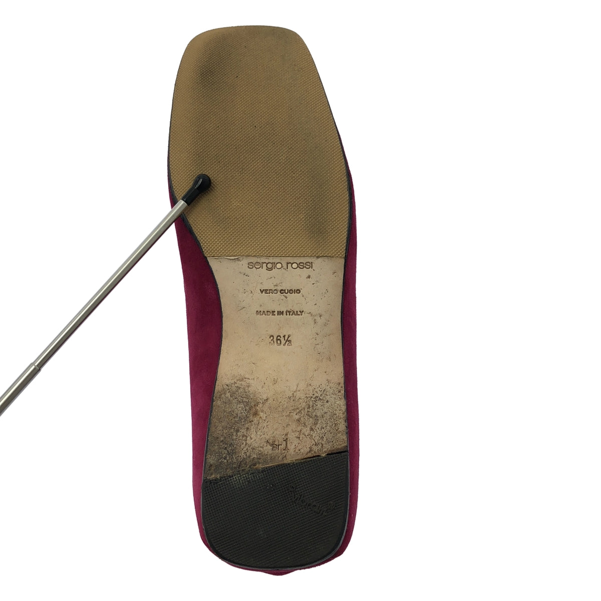 【미품】 sergio rossi / 세르지오로시 | SR1 Slipper 스웨이드 가죽 스퀘어 투 플랫 슈즈 | 36 1/2 | 와인 레드 | 여성