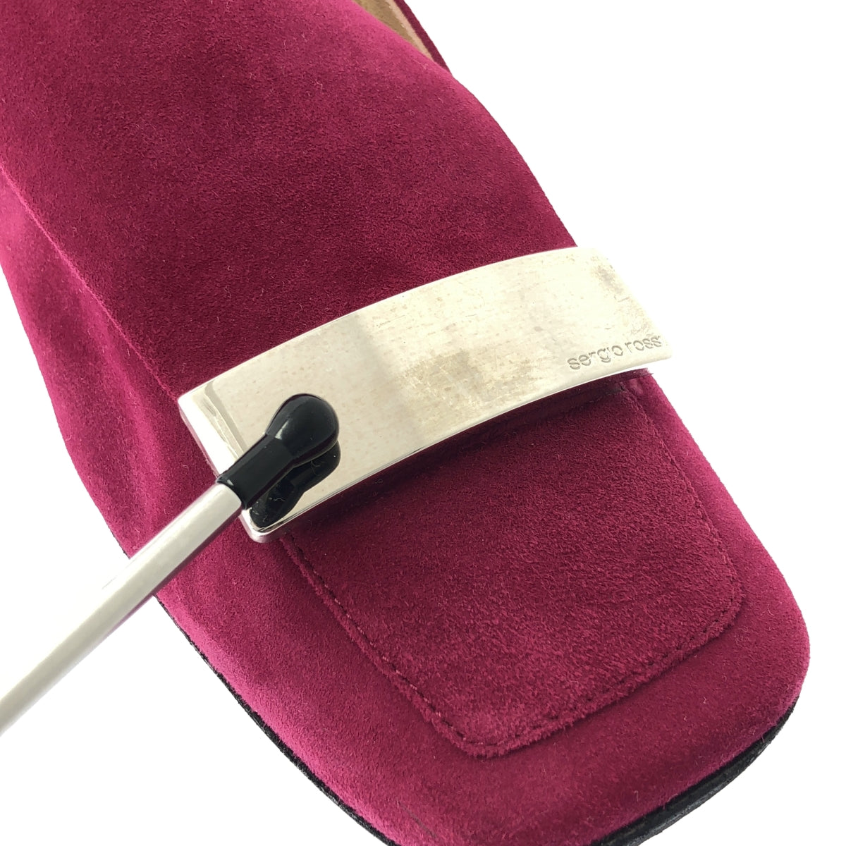 【미품】 sergio rossi / 세르지오로시 | SR1 Slipper 스웨이드 가죽 스퀘어 투 플랫 슈즈 | 36 1/2 | 와인 레드 | 여성