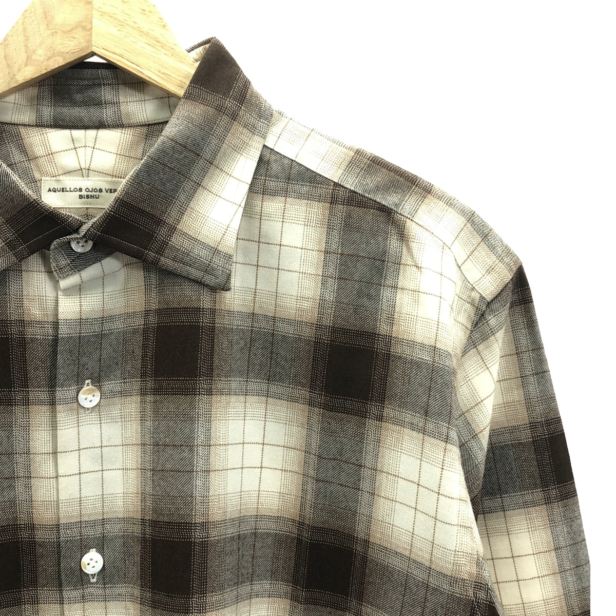 【美品】  Aquellos Ojos Verdes BISHU / アケヨスオホスベルデスビシュウ | Wool Ombre Wide collar shirts / オンブレ チェック シャツ | 4 | ブラウン系 | メンズ