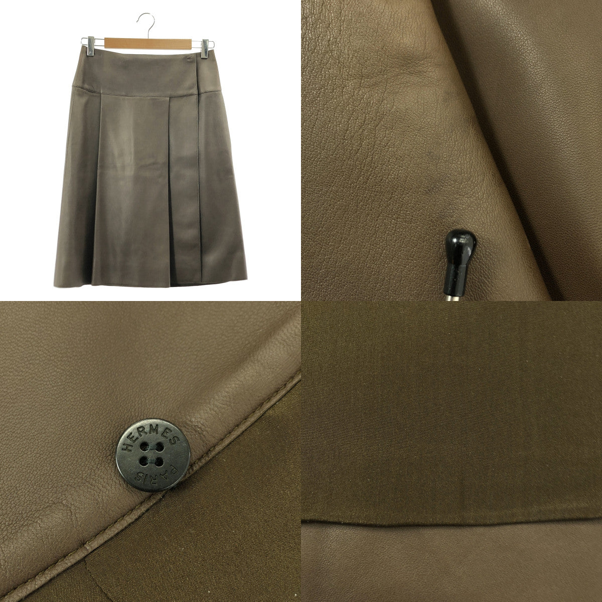 【美品】  HERMES / エルメス | 羊革 ラムレザー ロゴボタン フック式 ラップ スカート / 総裏地 | 34 | ダークブラウン | レディース