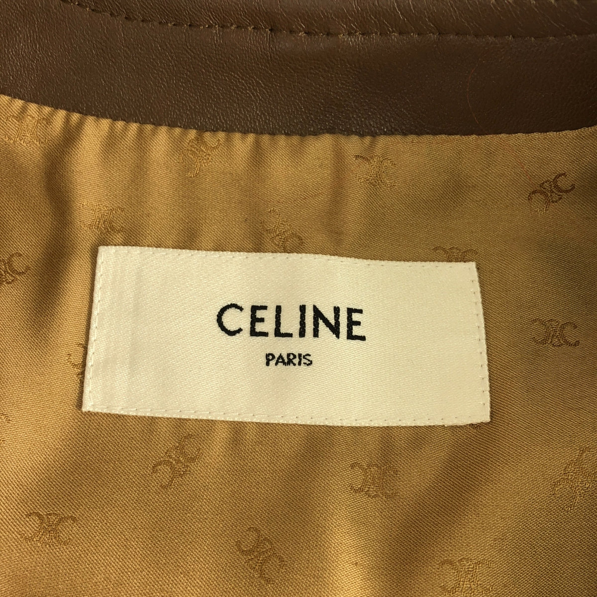 【미품】 CELINE / 셀린느 | Leather biker jacket / 양가죽 램 가죽 트리온프 골드 버튼 노 컬러 재킷 / 무늬 총 안감 | 36 | 브라운 | 여성