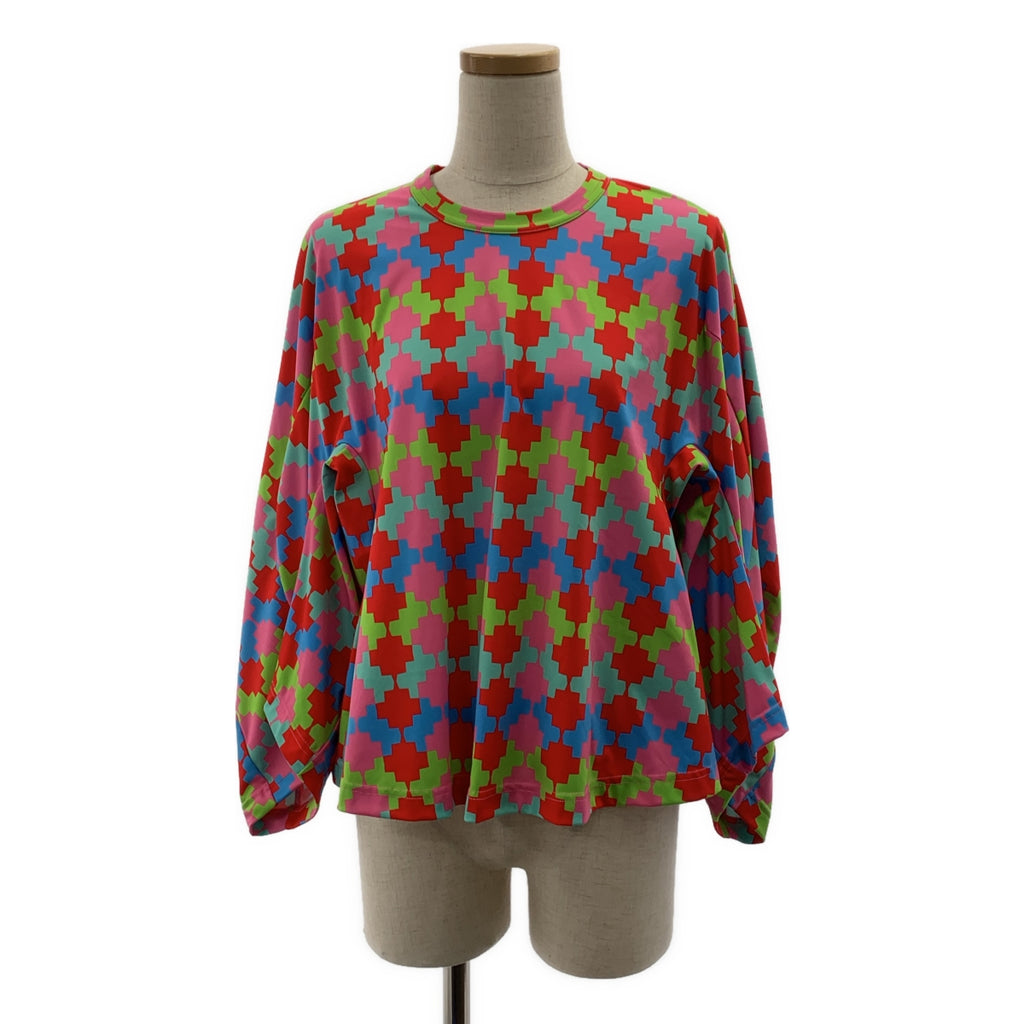 【미품】 COMME des GARCONS / 콤데 갤슨 | 2024SS | 폴리 에스테르 총 무늬 기하학적 패턴 변형 입체 슬리브 풀오버 컷소우 | XS | 멀티 컬러 | 여성