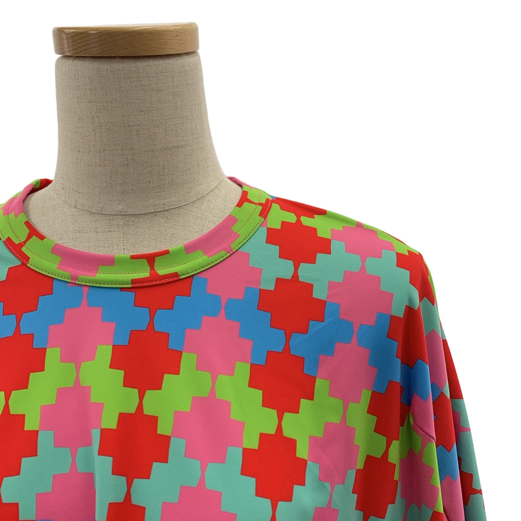【미품】 COMME des GARCONS / 콤데 갤슨 | 2024SS | 폴리 에스테르 총 무늬 기하학적 패턴 변형 입체 슬리브 풀오버 컷소우 | XS | 멀티 컬러 | 여성