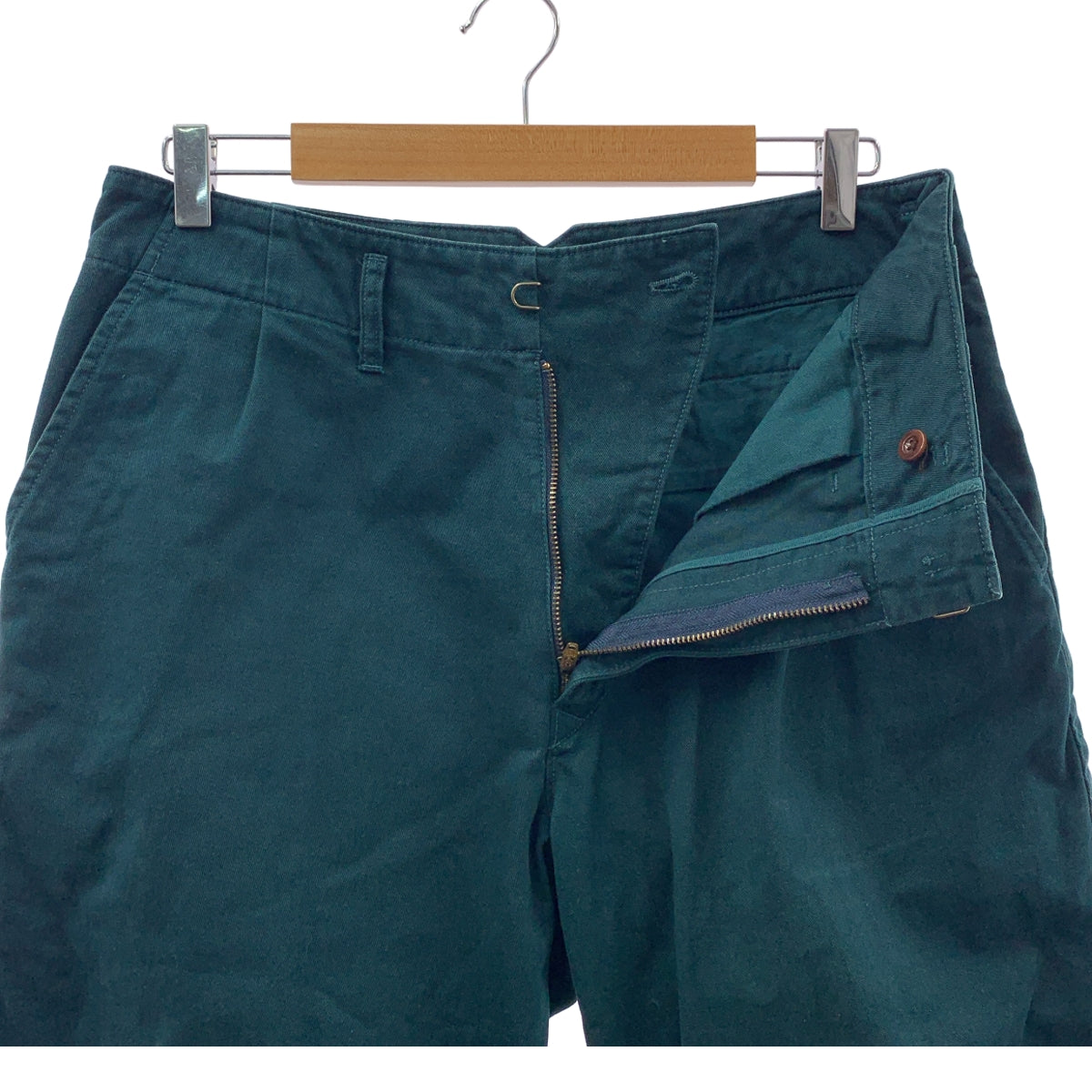 kolor | 褶皺褲 | 棉質斜紋布褶皺寬褲 | 2碼 | 綠色 | 男款