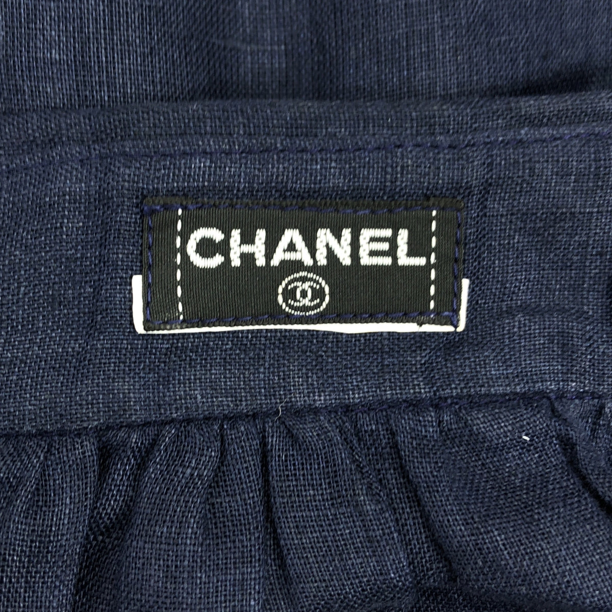 CHANEL / シャネル | ココマークボタン リネン ギャザーオーバーサイズ シャツ | ネイビー | レディース