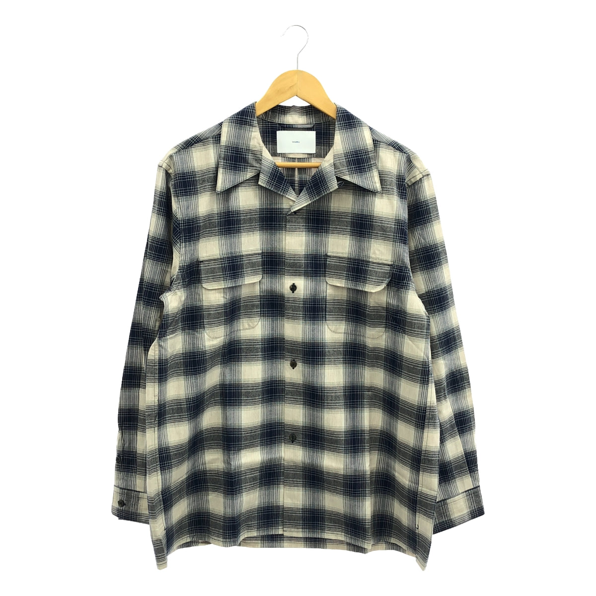 [New] SUGARHILL | YAK OMBRE PLAID OPEN COLLAR BLOUSE | Ombre Check Shirt | 2 | Blue Ombre | Men's