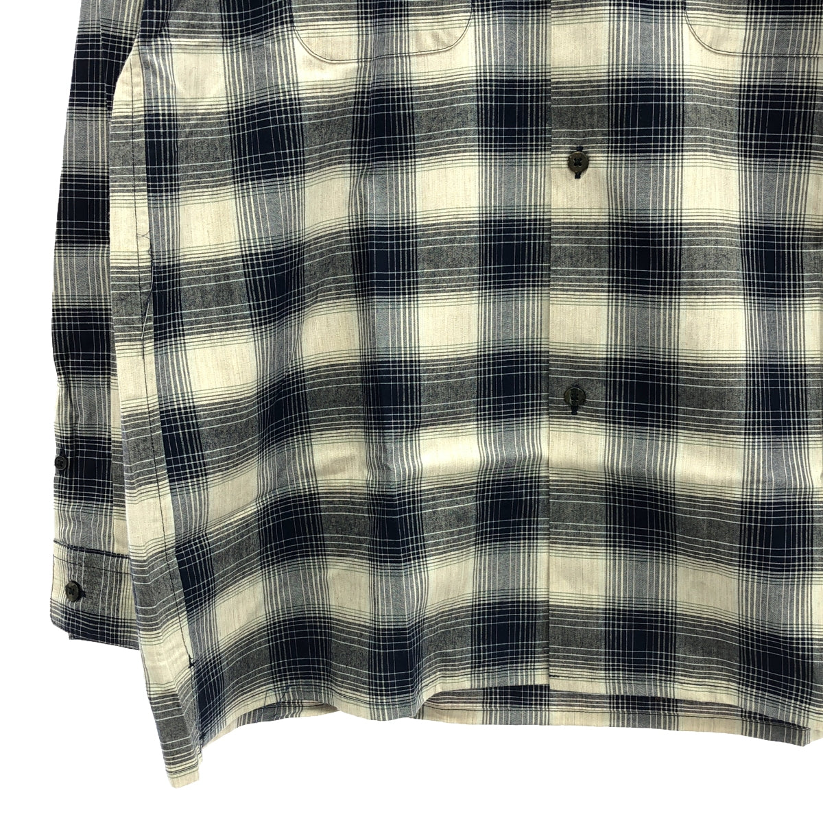 [New] SUGARHILL | YAK OMBRE PLAID OPEN COLLAR BLOUSE | Ombre Check Shirt | 2 | Blue Ombre | Men's