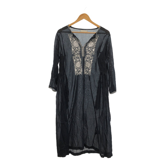 [Good Condition] ne Quittez pas / Nukitepa | Cotton Slit Neck Embroidered Dress | Navy | Women's